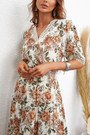 Summer New Stylish Stretch Floral Batch Printing Lace Spliced V-Neck Casual Midi Dress