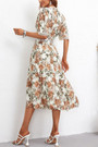 Summer New Stylish Stretch Floral Batch Printing Lace Spliced V-Neck Casual Midi Dress