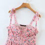 Summer New Stylish Stretch Floral Batch Printing Sling Lace-Up Ruffle Backless Casual Mini Dress