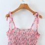 Summer New Stylish Stretch Floral Batch Printing Sling Lace-Up Ruffle Backless Casual Mini Dress