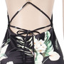 Summer New Stylish Stretch Flower & Leaf Batch Printing Halter-Neck Metal Chain Backless Lace-Up Sexy Maxi Dress