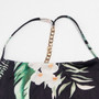 Summer New Stylish Stretch Flower & Leaf Batch Printing Halter-Neck Metal Chain Backless Lace-Up Sexy Maxi Dress