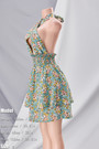 Summer New Stylish Stretch Halter-Neck Lace-Up Floral Batch Printing Hollow Backless Frill Crimped Sexy Mini Dress
