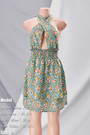 Summer New Stylish Stretch Halter-Neck Lace-Up Floral Batch Printing Hollow Backless Frill Crimped Sexy Mini Dress