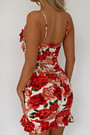 Summer New Stylish Stretch Rose Batch Printing Sling Backless Drawstring Bodycon Sexy Mini Dress