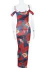 Summer New Stylish Tie Dye Batch Printing Mesh See Through Stretch Sling Sexy Maxi Dress