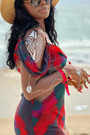 Summer New Stylish Tie Dye Batch Printing Mesh See Through Stretch Sling Sexy Maxi Dress