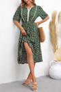 Summer New Stylish Two Colors Floral Printing Inelastic Button Decor Lace Lace-Up Casual Midi Dress