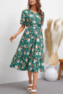 Summer New Stylish Two Colors Micro Elastic Flower Printing Lace-Up Single-Breasted Casual Midi Dress