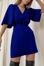 Summer New Stylish Two Colors V-Neck Solid Color Short Sleeve Zip-Up Casual Mini Dress