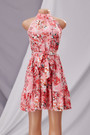Summer New Three Colors Floral Batch Printing Inelastic Chiffon Tie-Waist Stylish Sweet Vacation Style Mini Dress