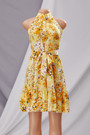 Summer New Three Colors Floral Batch Printing Inelastic Chiffon Tie-Waist Stylish Sweet Vacation Style Mini Dress