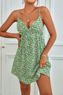Summer New Three Colors Floral Printing Micro-Elastic Backless Low-Cut Sling Lace-Up Sexy Vacation Style Mini Dress