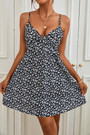 Summer New Three Colors Floral Printing Micro-Elastic Backless Low-Cut Sling Lace-Up Sexy Vacation Style Mini Dress