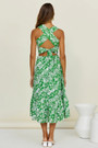 Summer New Two Colors Floral Batch Printing Micro-Elastic Backless Tied Smocked Stylish Vacation Style Midi Dress Floral Dresses