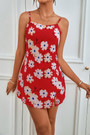 Summer New Two Colors Flower Batch Printing Micro-Elastic Backless Adjustable Straps Stylish Mini Dress