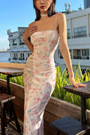 Summer New Velvet Rose Batch Printing Slit Sling Lace-Up Back Slim Stretch Midi Dress