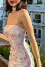 Summer New Velvet Rose Batch Printing Slit Sling Lace-Up Back Slim Stretch Midi Dress