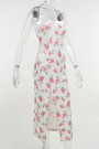 Summer New Velvet Rose Batch Printing Slit Sling Lace-Up Back Slim Stretch Midi Dress