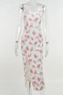 Summer New Velvet Rose Batch Printing Slit Sling Lace-Up Back Slim Stretch Midi Dress