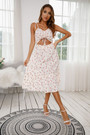 Summer Plus Size Floral Printing Inelastic Tie-Shoulder Drawstring Hollow Sexy Stylish Midi Dress