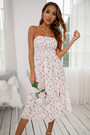 Summer Plus Size Floral Printing Inelastic Tube Top Thigh-Slit Stylish Midi Dress