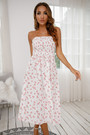 Summer Plus Size Floral Printing Inelastic Tube Top Thigh-Slit Stylish Midi Dress