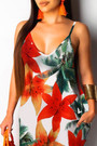Summer Plus Size Flowers Batch Printing Sling V-Neck Stretch Loose Maxi Dress