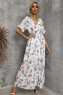 Summer Plus Size Four Colors Flower Batch Printing Inelastic V-Neck Backless Casual Pastoral Style Maxi Dress