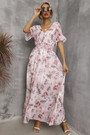 Summer Plus Size Four Colors Flower Batch Printing Inelastic V-Neck Backless Casual Pastoral Style Maxi Dress