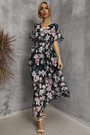Summer Plus Size Four Colors Flower Batch Printing Inelastic V-Neck Backless Casual Pastoral Style Maxi Dress