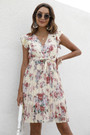 Summer Plus Size Four Colors Flower Batch Printing Inelastic V-Neck Ruffle Stylish Pastoral Style Mini Dress With Belt