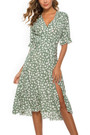 Summer Plus Size New 4 Colors Floral Batch Printing Inelastic V-Neck Ruffle Swing Slit Stylish Bohemian Midi Dress