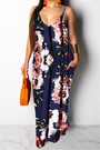 Summer Plus Size New Style 2 Colors Flowers Batch Printing Sling Maxi Dress