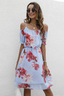 Summer Plus Size Three Colors Flower Batch Printing Inelastic Chiffon Sling Stylish Sweet Pastoral Style Mini Dress