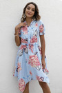 Summer Plus Size Three Colors Flower Batch Printing Inelastic V-Neck Irregular Hem Stylish Pastoral Style Midi Dress With Belt