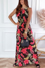 Summer Plus Size Two Colors Flower Leaf Batch Printing Stretch Sleeveless Stylish Casual Maxi Dress With Belt