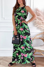 Summer Plus Size Two Colors Flower Leaf Batch Printing Stretch Sleeveless Stylish Casual Maxi Dress With Belt