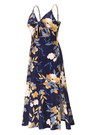 Summer Plus Size Vacation Style Floral Batch Printing Stretch Adjustable Straps Hollow Bowknot High Slit Sexy Midi Dress 1#
