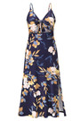 Summer Plus Size Vacation Style Floral Batch Printing Stretch Adjustable Straps Hollow Bowknot High Slit Sexy Midi Dress 1#