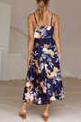 Summer Plus Size Vacation Style Floral Batch Printing Stretch Adjustable Straps Hollow Bowknot High Slit Sexy Midi Dress 1#