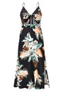 Summer Plus Size Vacation Style Floral Batch Printing Stretch Adjustable Straps Hollow Bowknot High Slit Sexy Midi Dress 2#