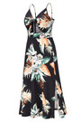 Summer Plus Size Vacation Style Floral Batch Printing Stretch Adjustable Straps Hollow Bowknot High Slit Sexy Midi Dress 2#