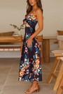 Summer Plus Size Vacation Style Floral Batch Printing Stretch Adjustable Straps Hollow Bowknot High Slit Sexy Midi Dress 3#