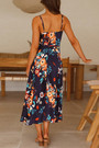 Summer Plus Size Vacation Style Floral Batch Printing Stretch Adjustable Straps Hollow Bowknot High Slit Sexy Midi Dress 3#