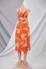 Summer Plus Size Vacation Style Floral Batch Printing Stretch Adjustable Straps Hollow Bowknot High Slit Sexy Midi Dress 4#