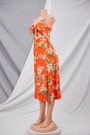 Summer Plus Size Vacation Style Floral Batch Printing Stretch Adjustable Straps Hollow Bowknot High Slit Sexy Midi Dress 4#