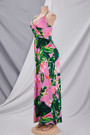 Summer Plus Size Vacation Style Leaf Flower Batch Printing Stretch Adjustable Straps Stylish Pastoral Maxi Dress