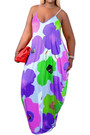 Summer Plus Size Xl-5Xl Sling Low Cut Flowers Batch Printing Stretch Loose Maxi Dress