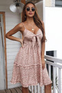 Summer Sexy Flower Printing Bowed Decor Hollow Sleeveless Midi Dress